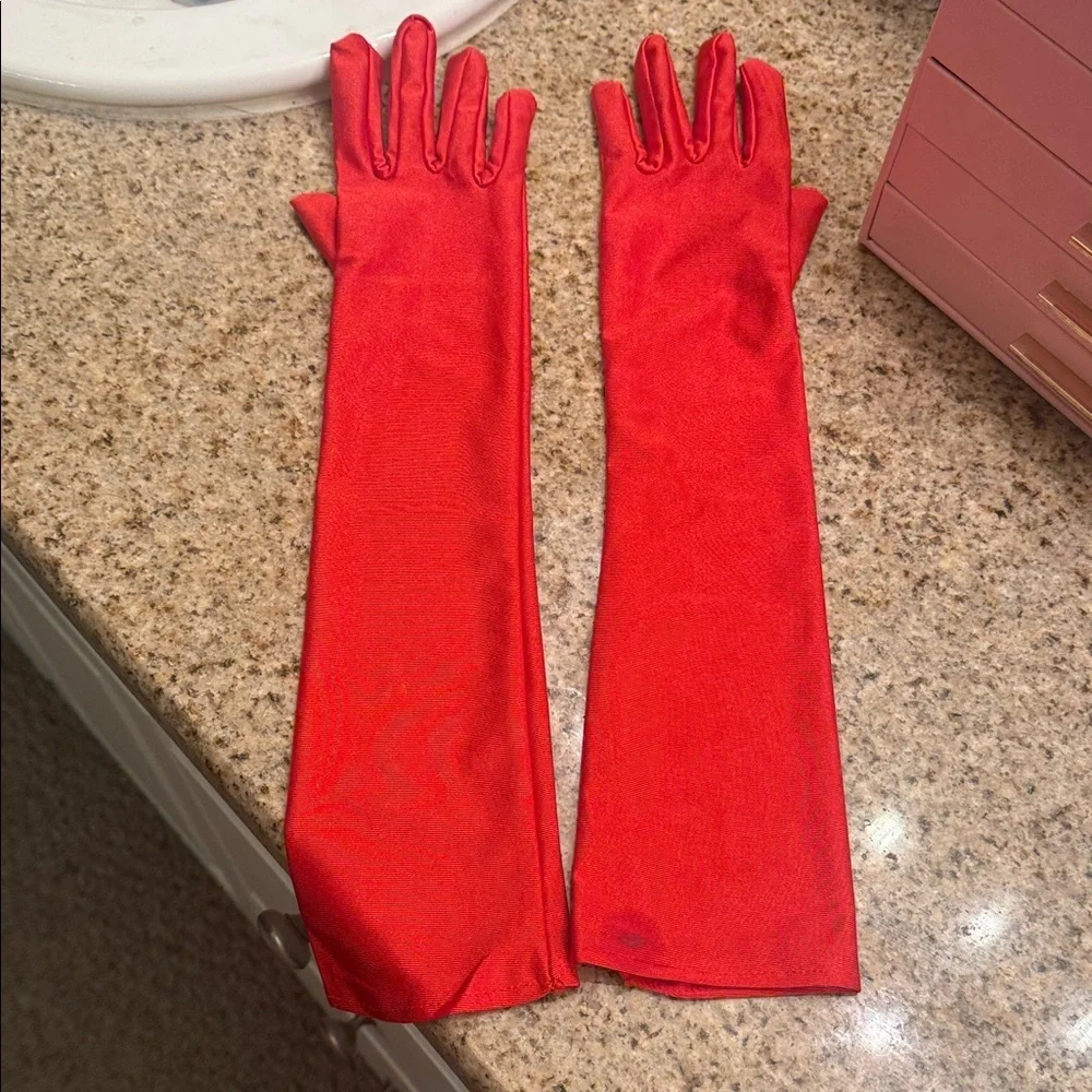 Elegant Red Long Costume Gloves
